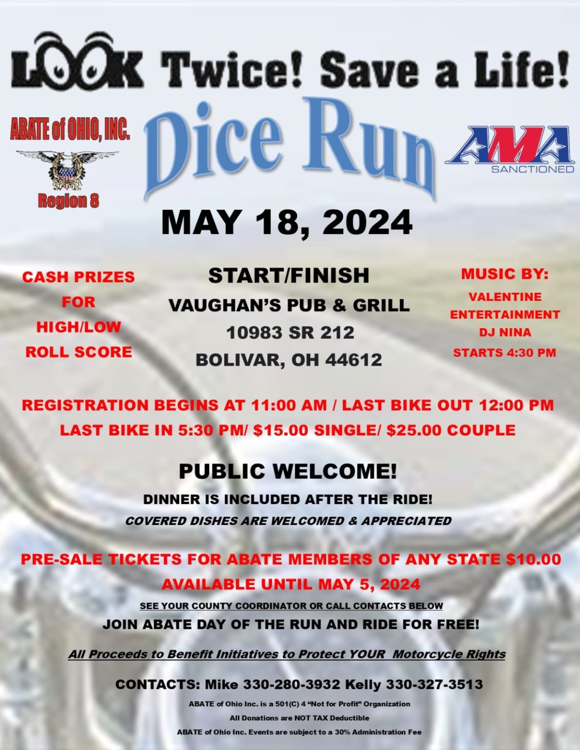 Look Twice Save A Life Dice Run ABATE of Ohio